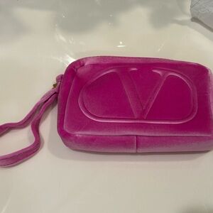 Valentino Pink Clutch with V Logo and Flap Closure